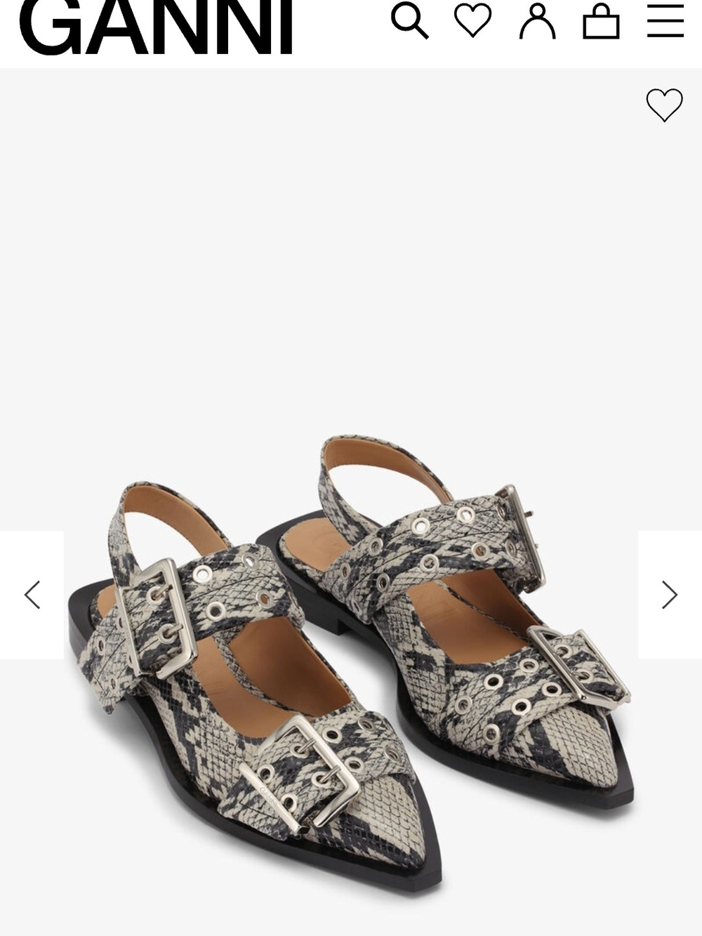 Ganni Snake Printed Chunky Buckle Ballerina Slingback Flats
